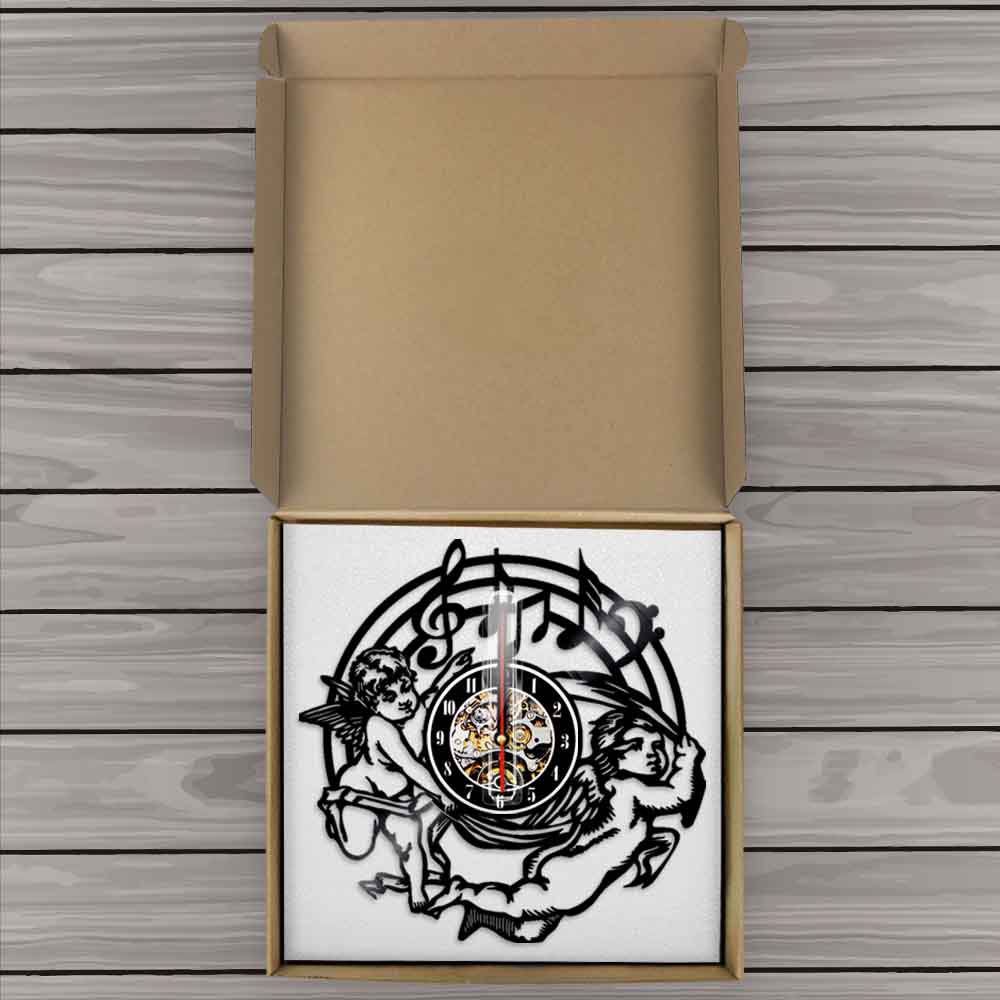 Music Notes Wall Clock Angel Kids Vinyl Record Clock Modern Baby Angels Musical Angels Clocks Music Lovers by Woody Signs Co. - Handmade Crafted Unique Wooden Creative