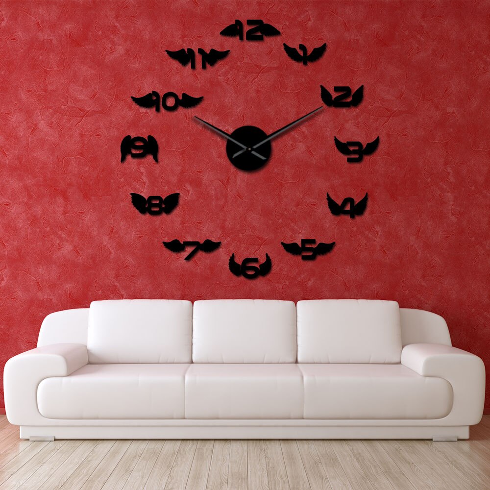 Angel Wings With Number Modern DIY Large Wall Clock Bird Wings Nursery Kid Room Minimalist Big Frameless by Woody Signs Co. - Handmade Crafted Unique Wooden Creative