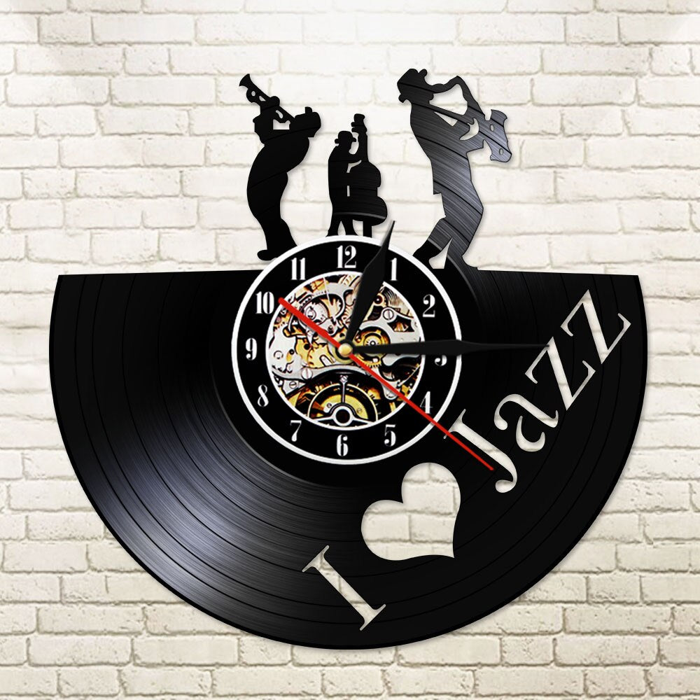 Jazz Music Player Vinyl Record Wall Clock Blues Jazz Music Note Art Decor Handmade Gift For Jazz Lover by Woody Signs Co. - Handmade Crafted Unique Wooden Creative