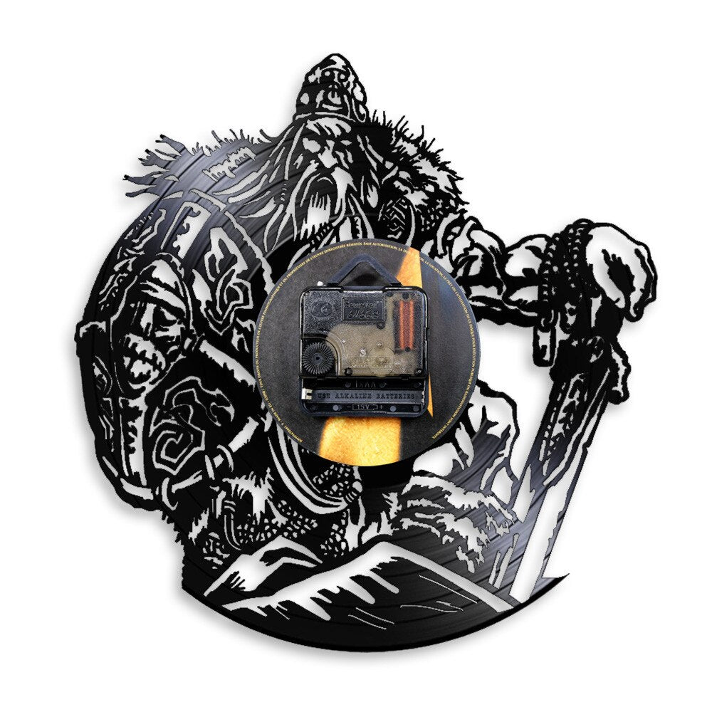 Scandinavian mythology God OdinViking Warrior With Sword And Shield Wall Clock Barbarian Warrior Vinyl Record Clock by Woody Signs Co. - Handmade Crafted Unique Wooden Creative