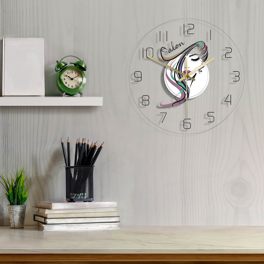 Beauty Time Hair Salon Hairdresser Design Transparent Acrylic Wall Clock Barber Shop Hair Stylist Art Gift for Woman by Woody Signs Co. - Handmade Crafted Unique Wooden Creative