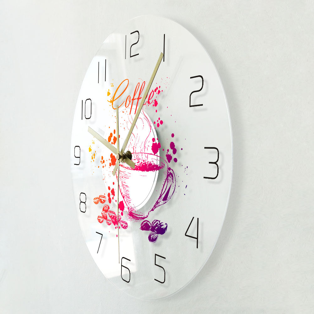 Coffee Themed Modern Wall Clock Coffee House Wall Sign Decoration Painted Cafe Wall Clock With Coffee Beans And Cup by Woody Signs Co. - Handmade Crafted Unique Wooden Creative