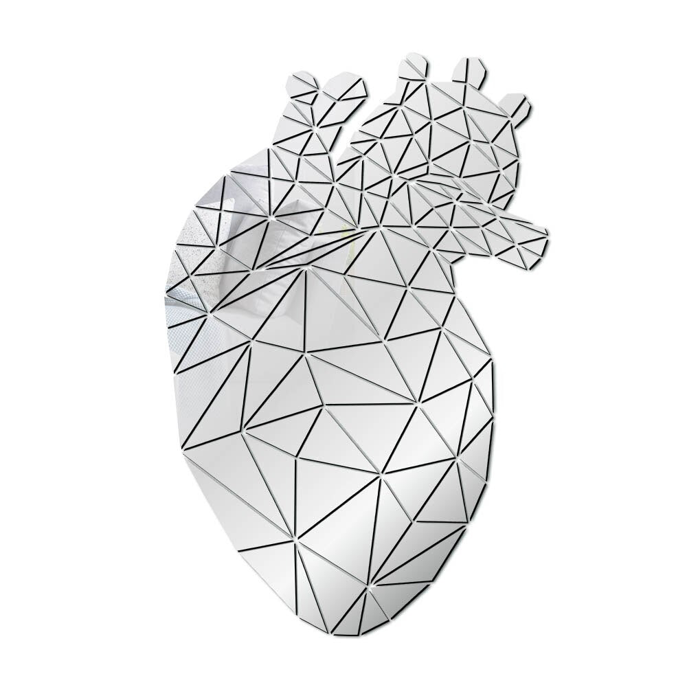 Heart Shaped Acrylic 3D Mirrored Sticker Mural Mirror DIY Living Room Entrance Abstract Polygonal Line Wall Stickers by Woody Signs Co. - Handmade Crafted Unique Wooden Creative