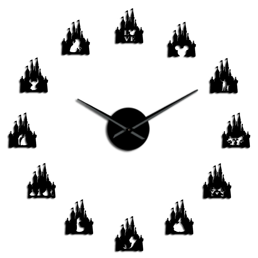 Princess Castle DIY Giant Wall Clock Girl Room Cartoon Style Silent Frameless Acrylic Mirror Effect Stickers by Woody Signs Co. - Handmade Crafted Unique Wooden Creative