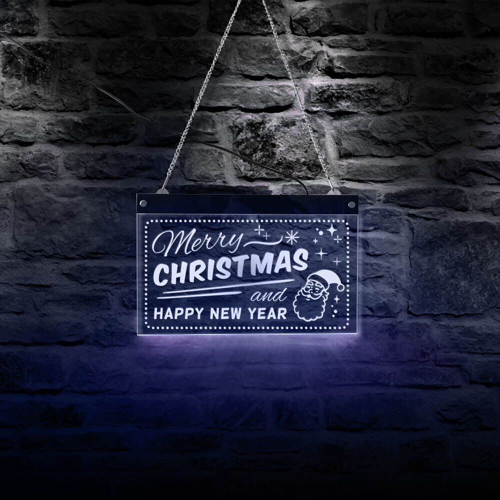 Merry Christmas And Happy New Year LED Neon Display Wall Sign Holidays Multi-color LED Lighting Party Home Bar Sign by Woody Signs Co. - Handmade Crafted Unique Wooden Creative