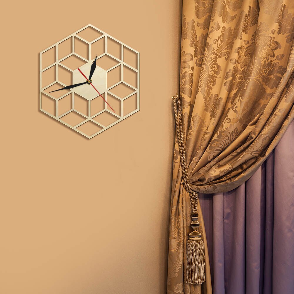 Cube Inspired Hexagon Wooden Wall Clock Silent Non Ticking Rustic Wood Clock Minimalist Geometric Modern (12 inch) by Woody Signs Co. - Handmade Crafted Unique Wooden Creative