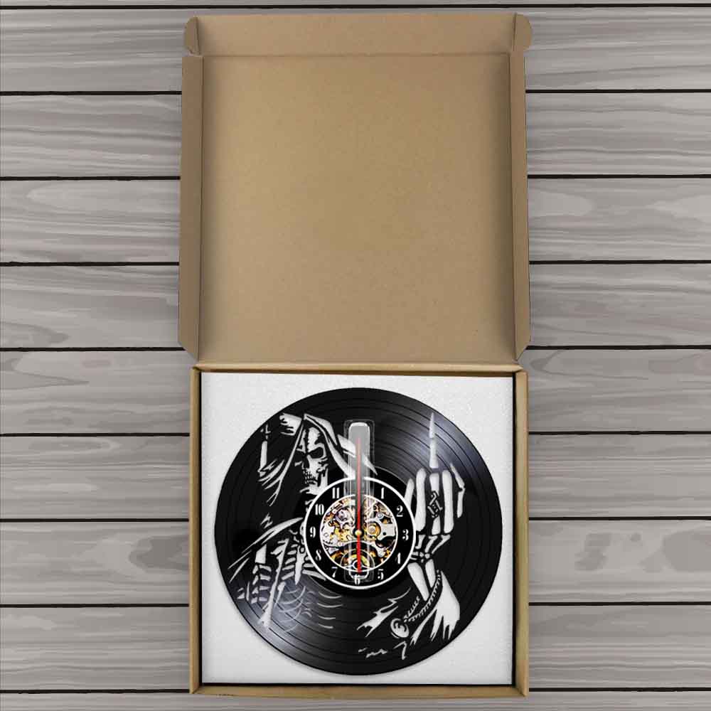 Skeleton Middle Finger Wall Clock Punk Skull Up Yours Vinyl Record Clock Spiral Bone Finger Modern Clock by Woody Signs Co. - Handmade Crafted Unique Wooden Creative