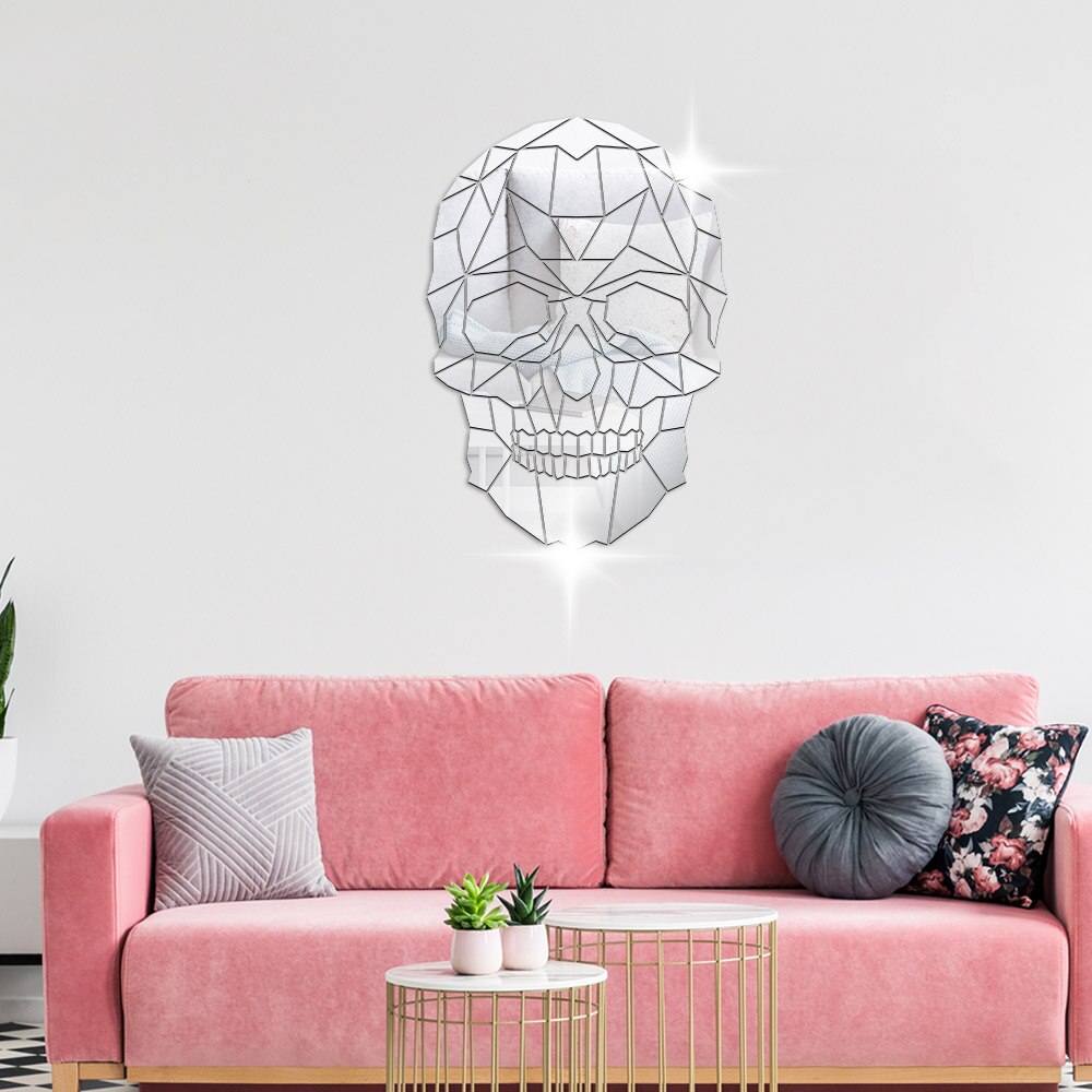 Skull Head Halloween DIY Horror Acrylic Mirror Wall Sticker Geometric Grim Skeleton Head Skull Removable Mural Decals by Woody Signs Co. - Handmade Crafted Unique Wooden Creative