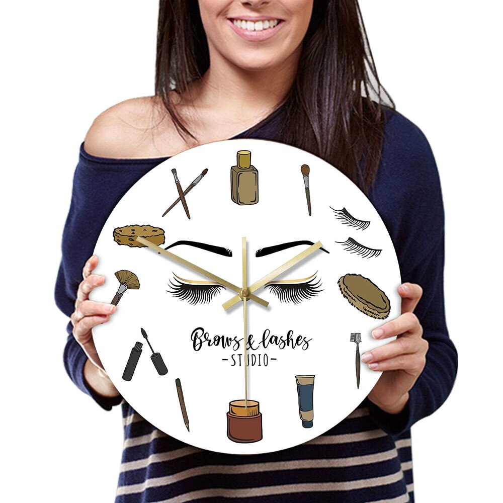 Brows Lashes Studio Silent Quartz Wall Clock Cosmetology Decor Lash Business Esthetician Lash Lady Gift Idea by Woody Signs Co. - Handmade Crafted Unique Wooden Creative