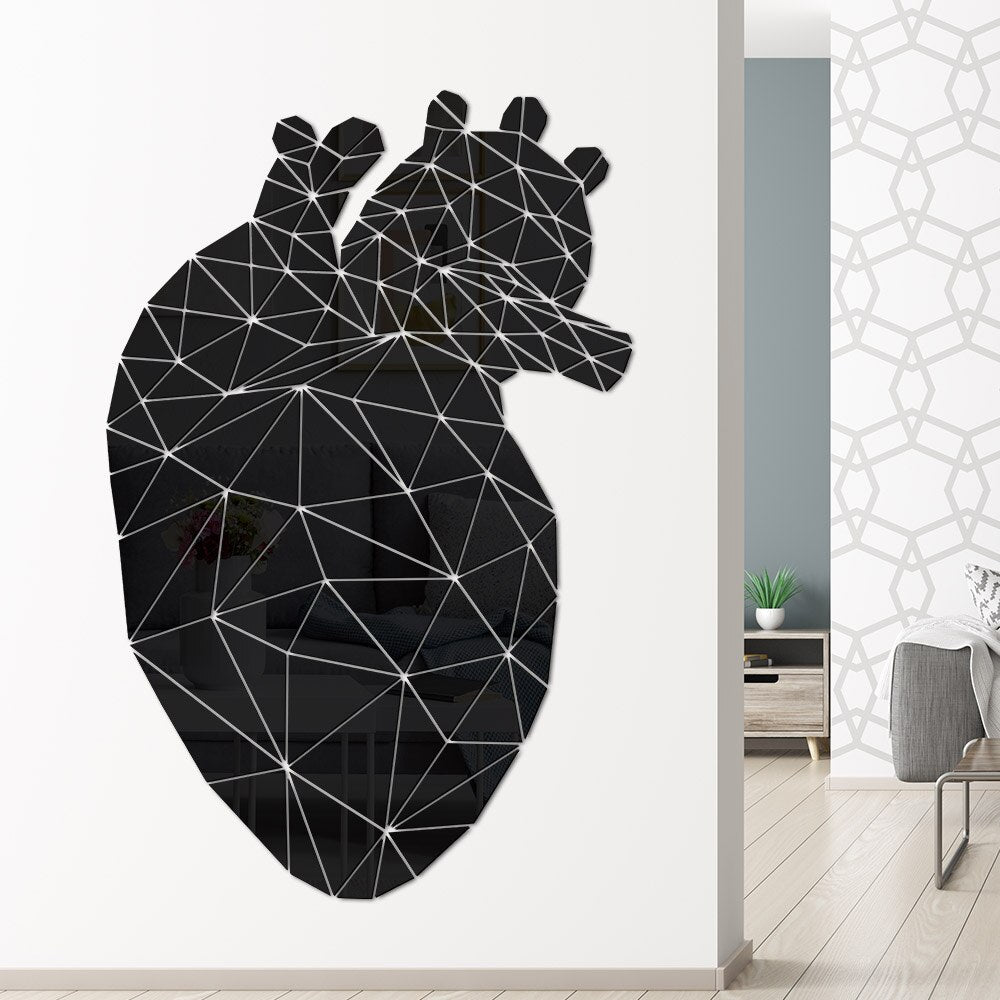 Heart Shaped Acrylic 3D Mirrored Sticker Mural Mirror DIY Living Room Entrance Abstract Polygonal Line Wall Stickers by Woody Signs Co. - Handmade Crafted Unique Wooden Creative