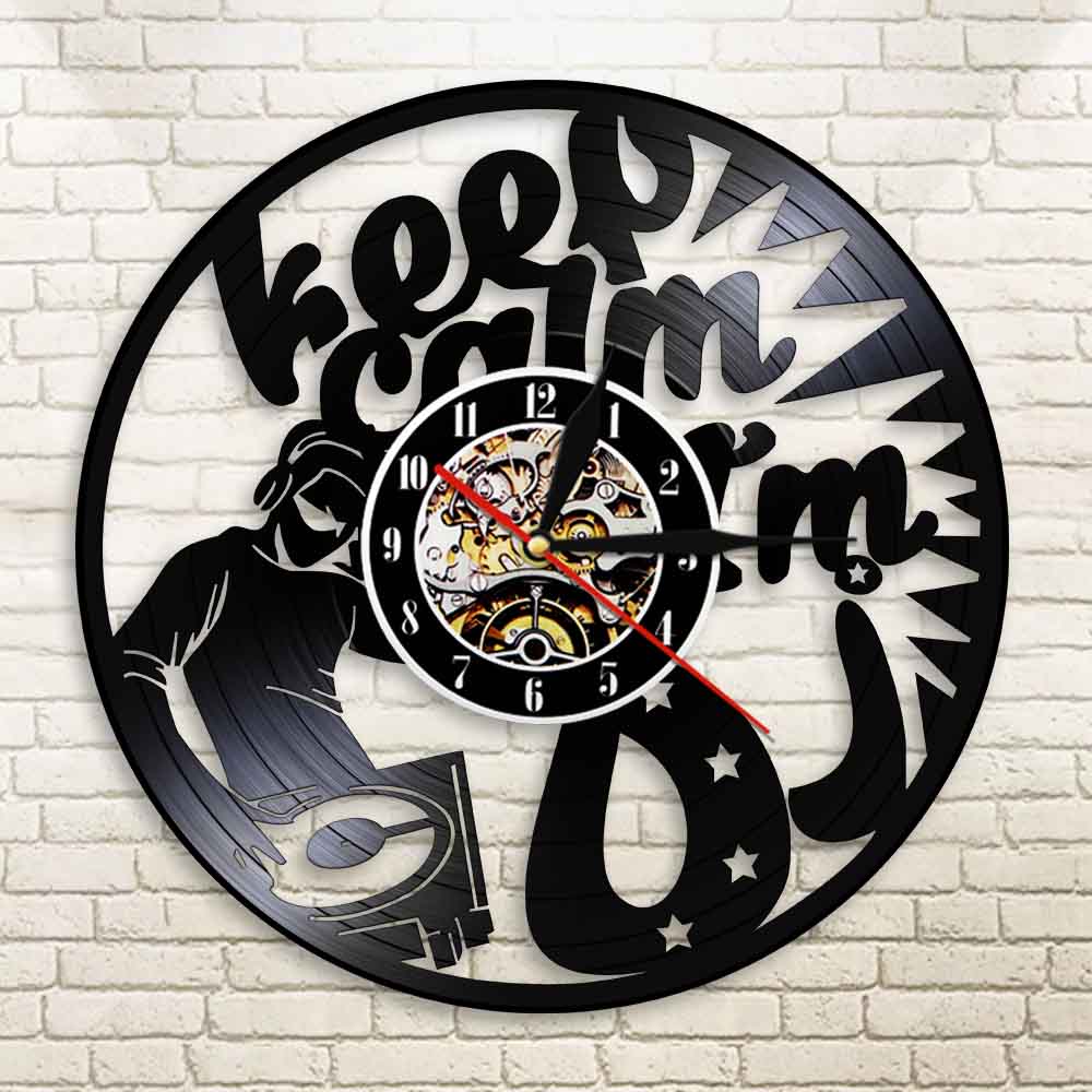 DJ Quote Keep Calm I'M DJ Wall Clock Rock n Roll Music Lovers Vinyl Record Wall Clock Clock by Woody Signs Co. - Handmade Crafted Unique Wooden Creative