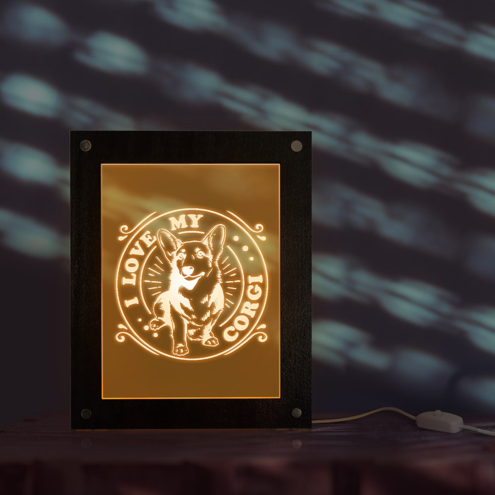 I Love My Corgi Custom LED Lighting Text Photo Frame Cardigan Welsh Corgi  Laser Engraved Picture Wood Desktop Frame by Woody Signs Co. - Handmade Crafted Unique Wooden Creative
