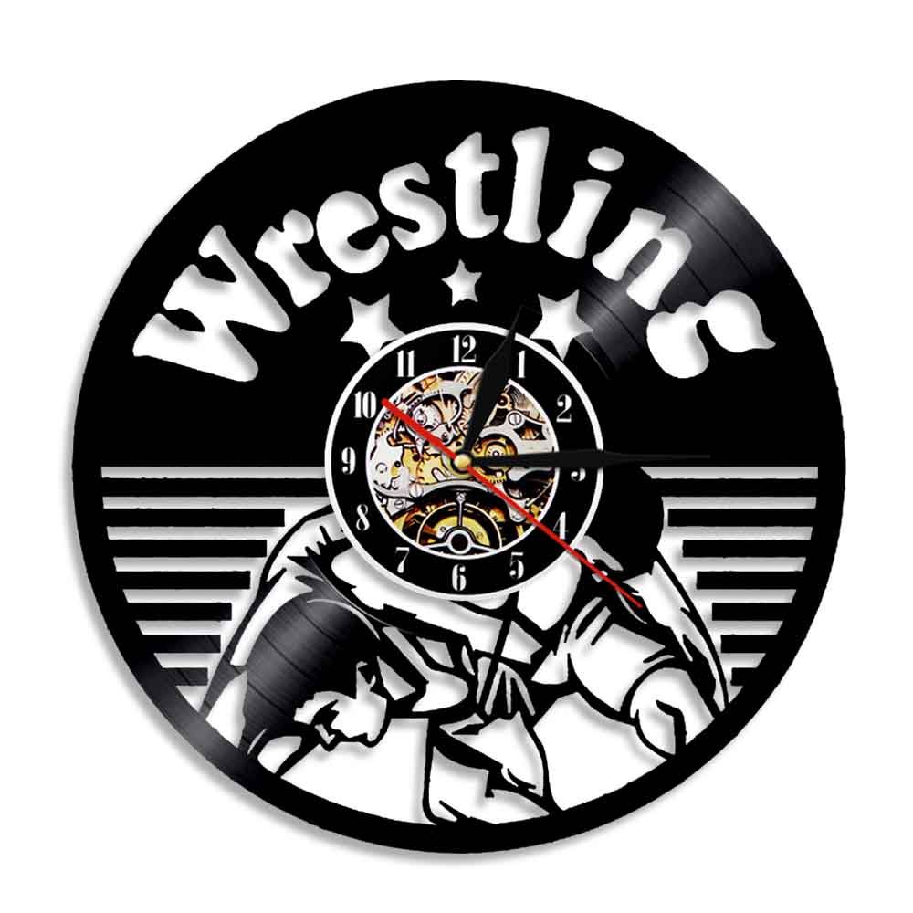 Freestyle Wrestling Combat Sport Wall Hanging Clock Fighters Boxing Club Decor Vinyl Record Wall Clock by Woody Signs Co. - Handmade Crafted Unique Wooden Creative