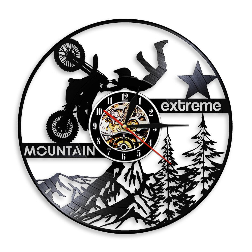 Mountain Extreme Sports Lighting LED Hanging Lamp Motorsport Riding Exclusive Vinyl Record Wall Clock Motorbike Dirt Bike Watch by Woody Signs Co. - Handmade Crafted Unique Wooden Creative