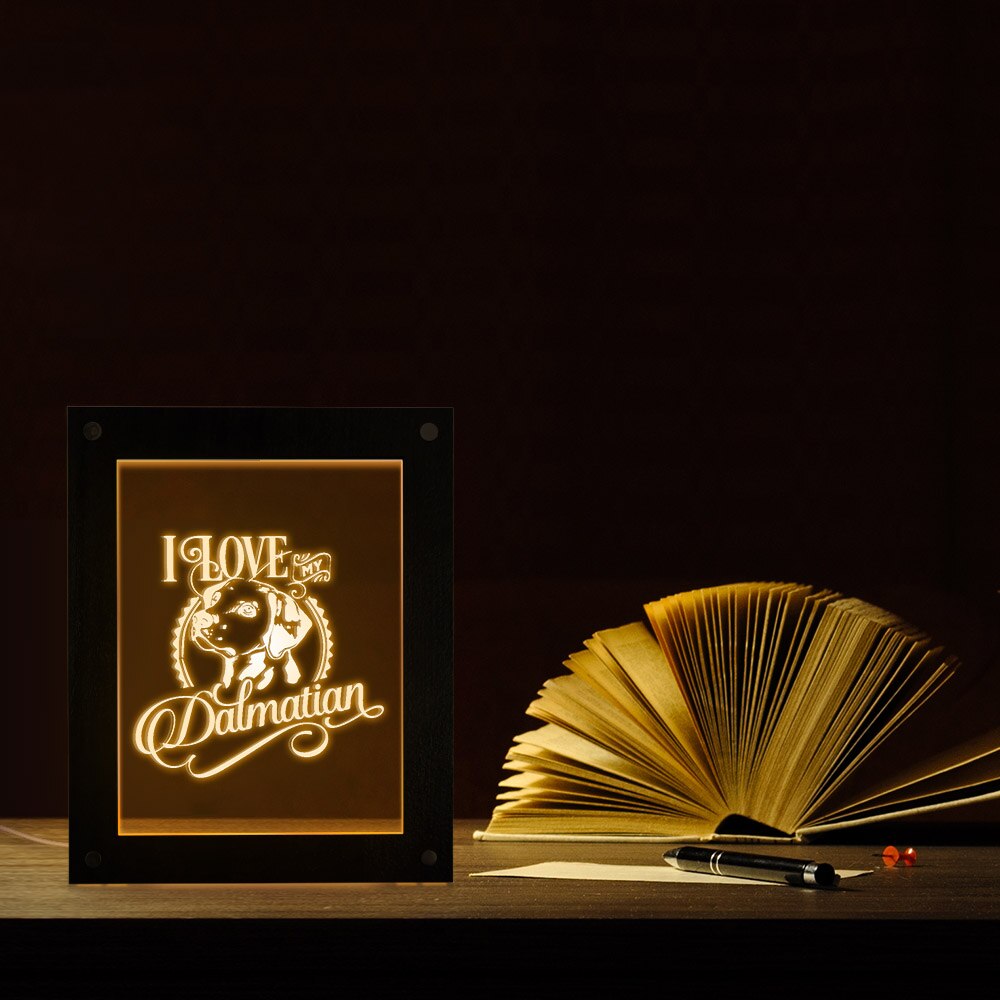 I Love My Dalmatian Carriage Dog LED Illuminated Display Night Light Dalmatiner Photo Wood Frame With LED Lighting by Woody Signs Co. - Handmade Crafted Unique Wooden Creative