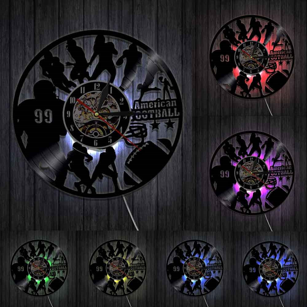 American Football Modern Design Wall Clock Rugby Football Player Silhouette Vinyl Record Wall Clock Sports Lover by Woody Signs Co. - Handmade Crafted Unique Wooden Creative