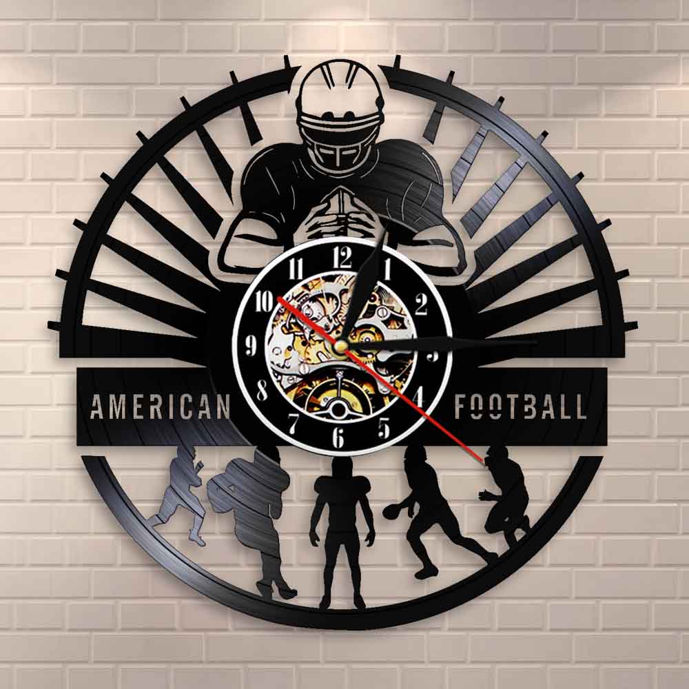 American Football Players Wall Clock Sports Locker Room Modern Design Rugby Vinyl Record Wall Clock Football Fan by Woody Signs Co. - Handmade Crafted Unique Wooden Creative