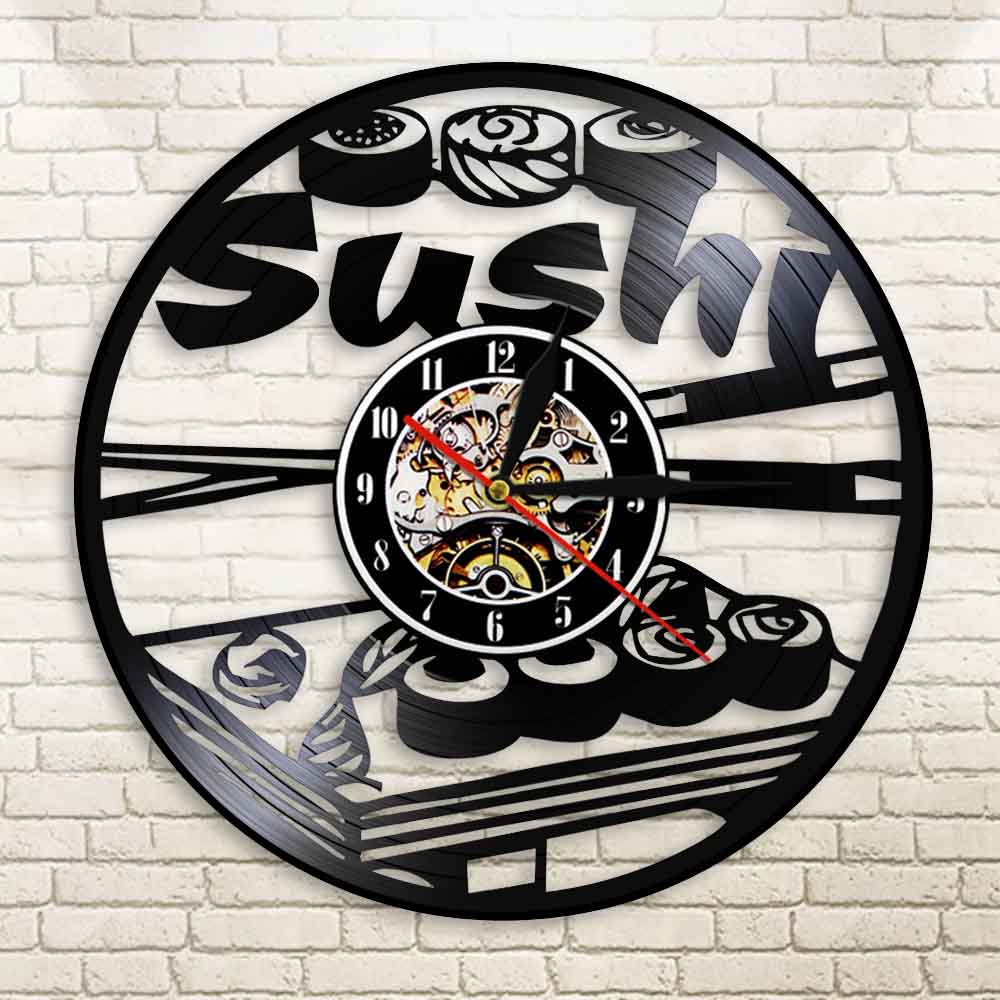 Japanese Cuisine  Sushi Rolls Vinyl Record Clock Personallized Sushi Bar Japanese Sashimi Asian Restaurant Wall Clock by Woody Signs Co. - Handmade Crafted Unique Wooden Creative