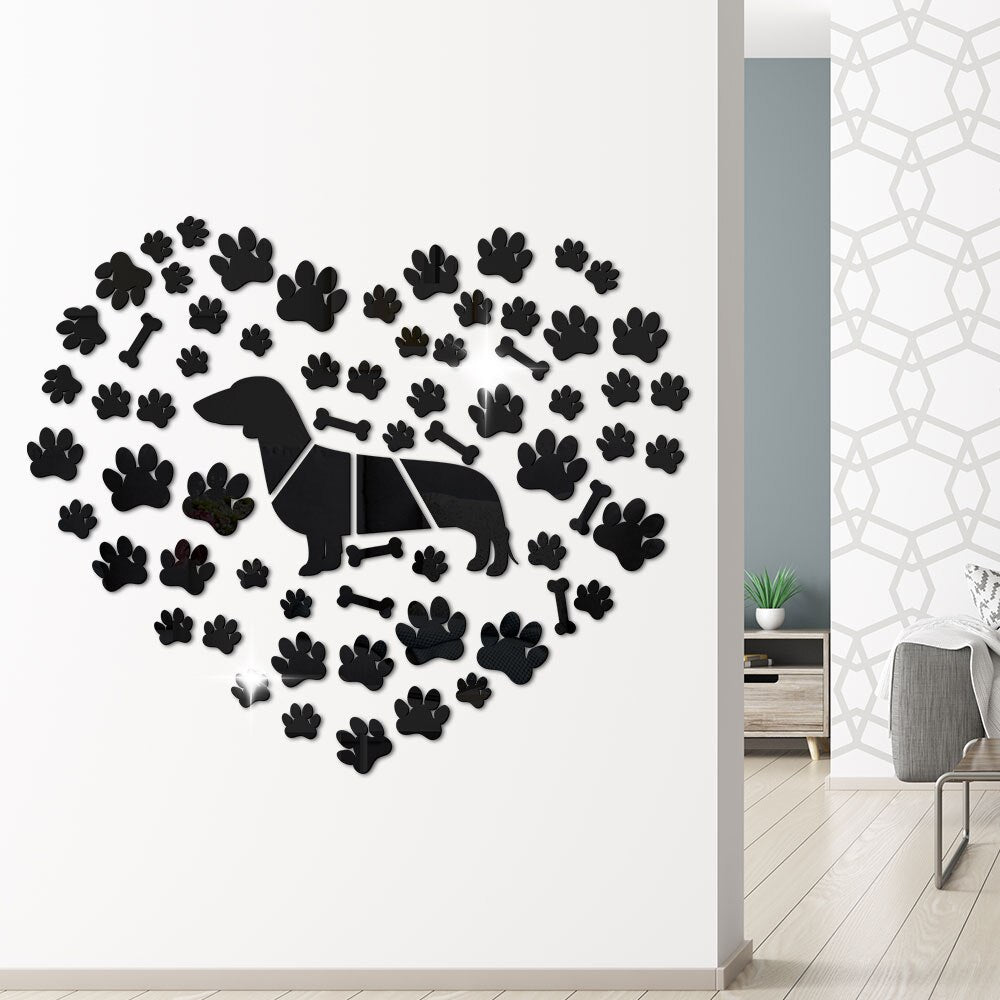 Dachshund Dog Paws Dog Bone Acrylic Mirror Effect Wall Stickers Wiener Dog DIY Giant Decal Doxie Sausage Dog by Woody Signs Co. - Handmade Crafted Unique Wooden Creative