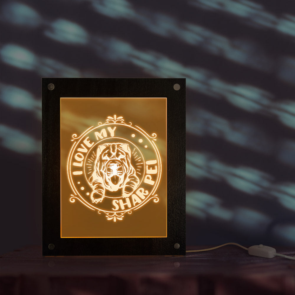 I Love My Shar Pei Dog Breed LED Photo Lighting Frame Shar-Pei Picture Desktop Frame Kid Room Sleepy Night Light by Woody Signs Co. - Handmade Crafted Unique Wooden Creative