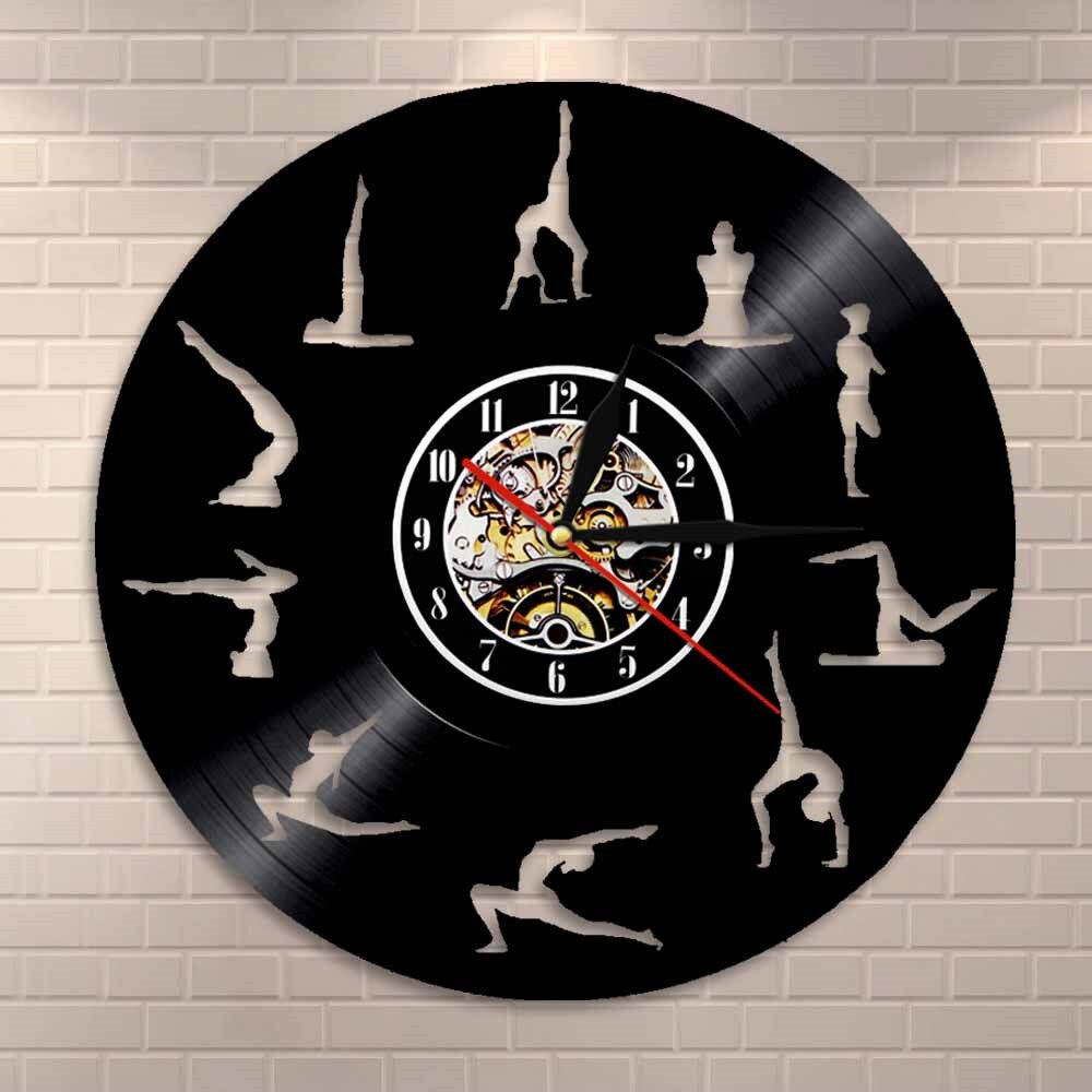 Om Yoga Studio Wall Clock Gymnastics Vinyl Record Wall Clock Zen Meditation Modern Design Clock Yogi Gift For Girl by Woody Signs Co. - Handmade Crafted Unique Wooden Creative