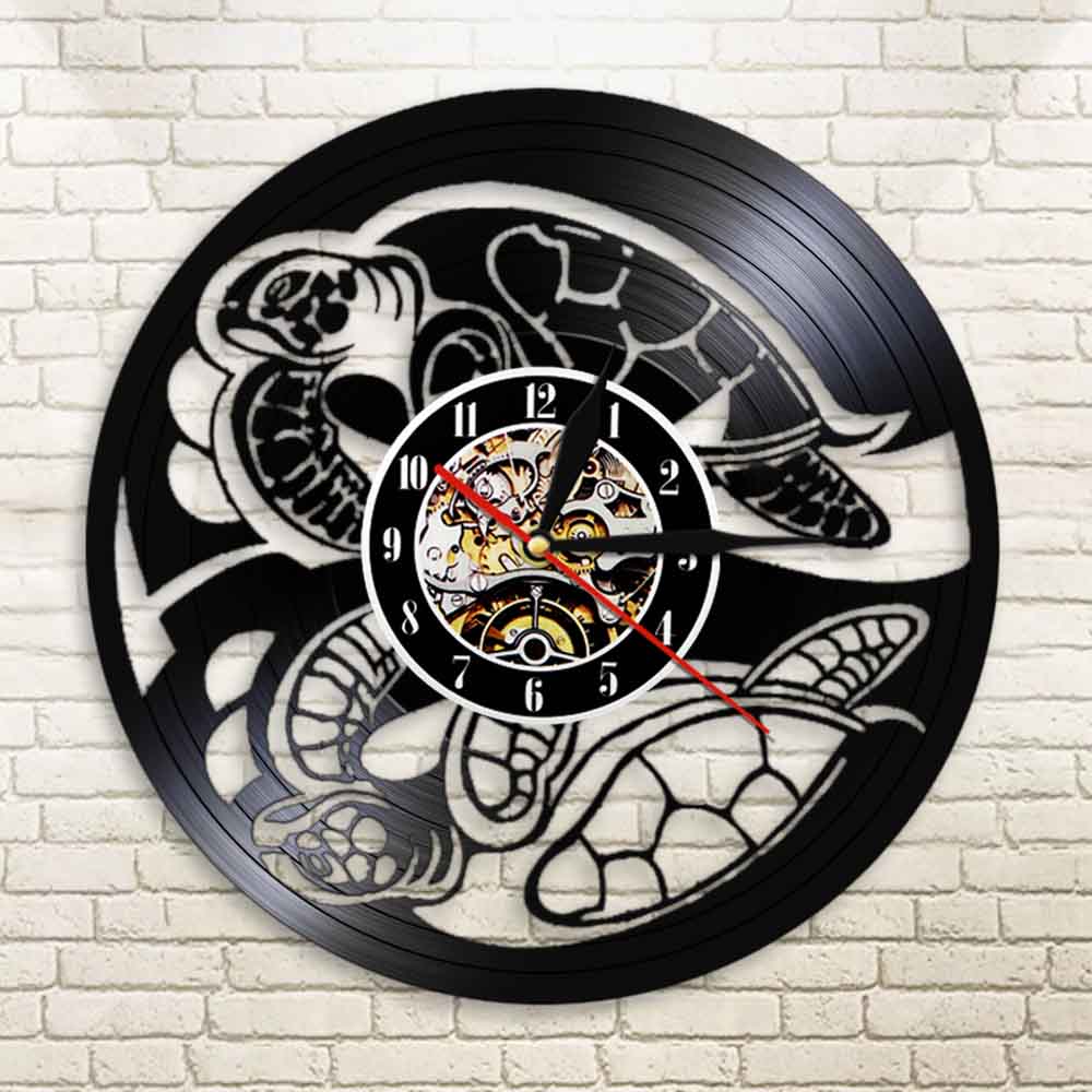 Beach Life Sea Animal Amphibian Turtle Wall Clock Sea Turtle Summer Vinyl Record Wall Clock Tortoise by Woody Signs Co. - Handmade Crafted Unique Wooden Creative