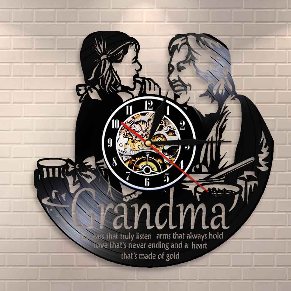 Grandma and Granddaughter Wall Clock Vinyl Record Clock Mama Quotes Housewarming Gift for Grandmother by Woody Signs Co. - Handmade Crafted Unique Wooden Creative