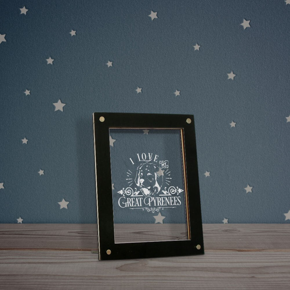 I Love My Great Pyrenees Wooden LED Night Light Display Custom Engraved Picture Frame Pyrenean Mountain Dog USB Table Lamp Frame by Woody Signs Co. - Handmade Crafted Unique Wooden Creative