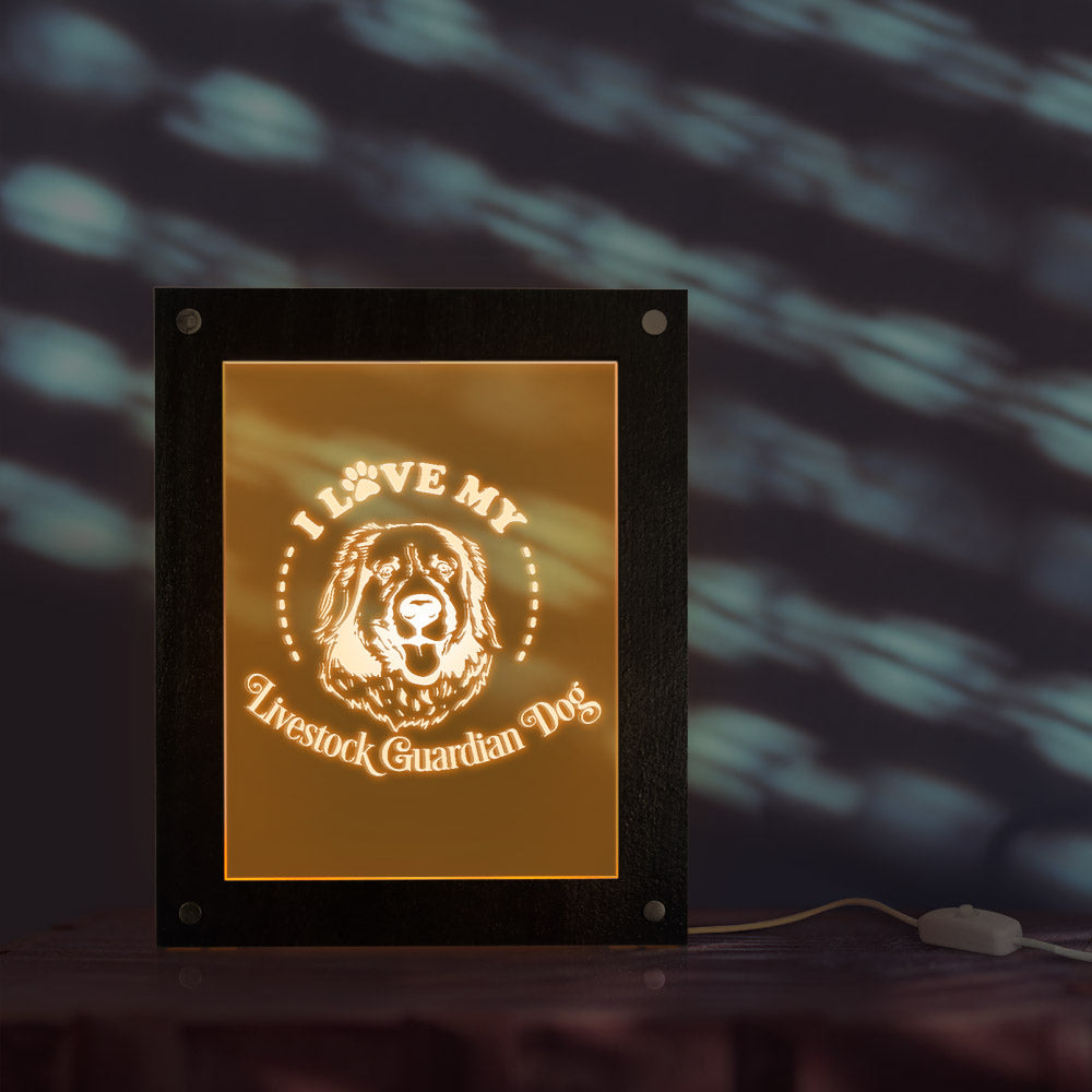 I Love My Livestock Guardian Dog LED Lighting Custom Photo Frame Pastoral Dog Breed LED Acrylic Display Sign Bedside Night Light by Woody Signs Co. - Handmade Crafted Unique Wooden Creative