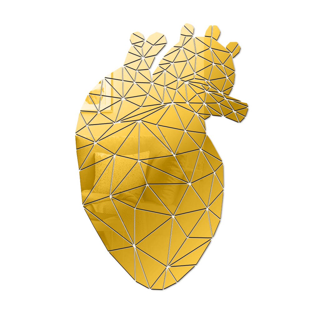 Heart Shaped Acrylic 3D Mirrored Sticker Mural Mirror DIY Living Room Entrance Abstract Polygonal Line Wall Stickers by Woody Signs Co. - Handmade Crafted Unique Wooden Creative