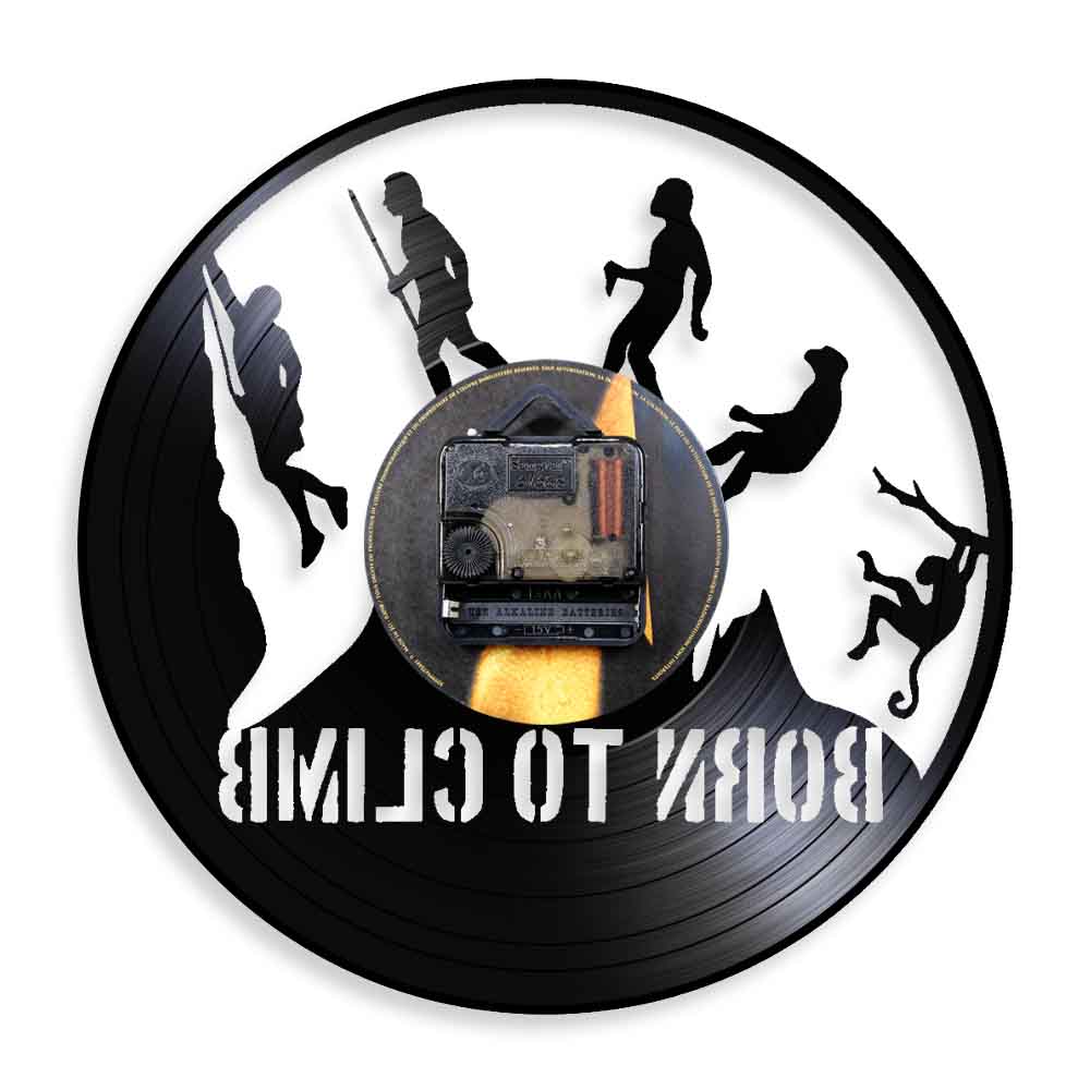 Mountain Climbing Evolution Climber Wall Clock Climbing Vinyl Record Wall Clock Born To Climb Deocrative Hiking Gifts by Woody Signs Co. - Handmade Crafted Unique Wooden Creative