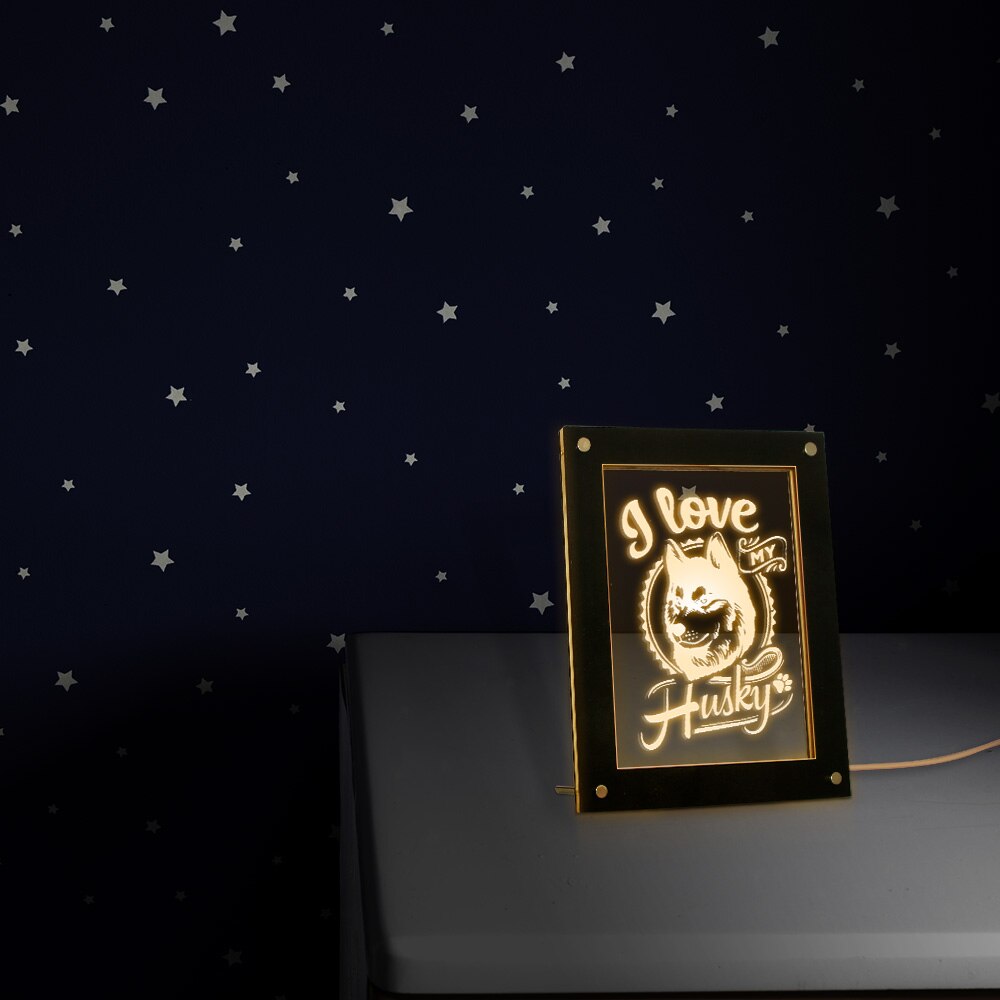 I Love My Husky Photo LED Light Custom Picture Wooden Frame Puppy Lighting Bedside Lamp Dog Pet Owner by Woody Signs Co. - Handmade Crafted Unique Wooden Creative