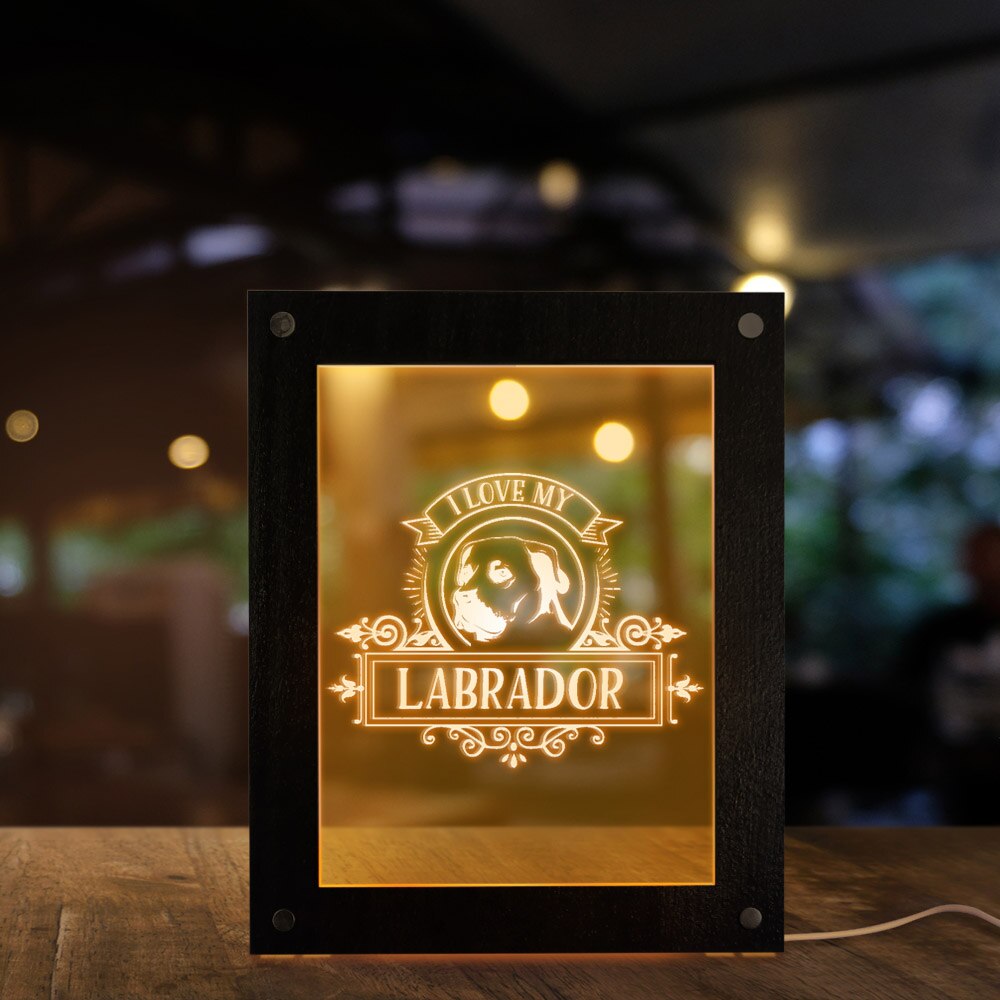 I Love My Labrador LED Lighting Text Photo Frames Labrador Retriever Wooden LED Night Light Display Dog Lover by Woody Signs Co. - Handmade Crafted Unique Wooden Creative