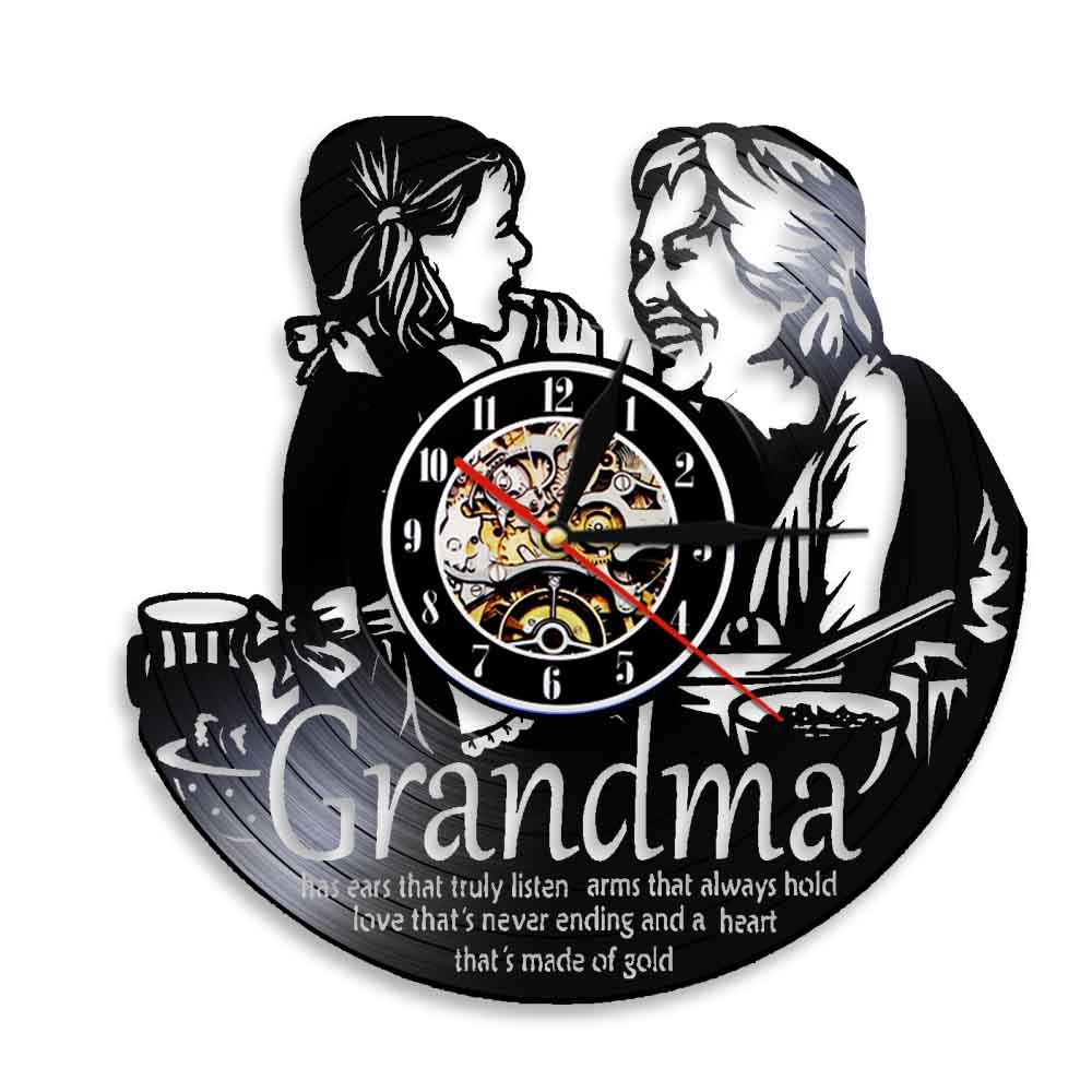 Grandma and Granddaughter Wall Clock Vinyl Record Clock Mama Quotes Housewarming Gift for Grandmother by Woody Signs Co. - Handmade Crafted Unique Wooden Creative