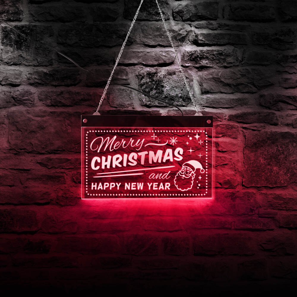 Merry Christmas And Happy New Year LED Neon Display Wall Sign Holidays Multi-color LED Lighting Party Home Bar Sign by Woody Signs Co. - Handmade Crafted Unique Wooden Creative