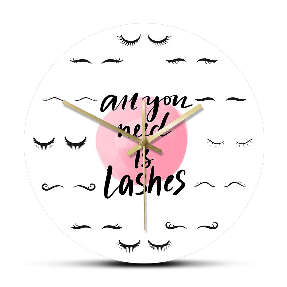 All You Need Is Lashes Beauty Salon Quote Silent Eyelash Extension Style Guide Lashes Salon Wall Clock by Woody Signs Co. - Handmade Crafted Unique Wooden Creative