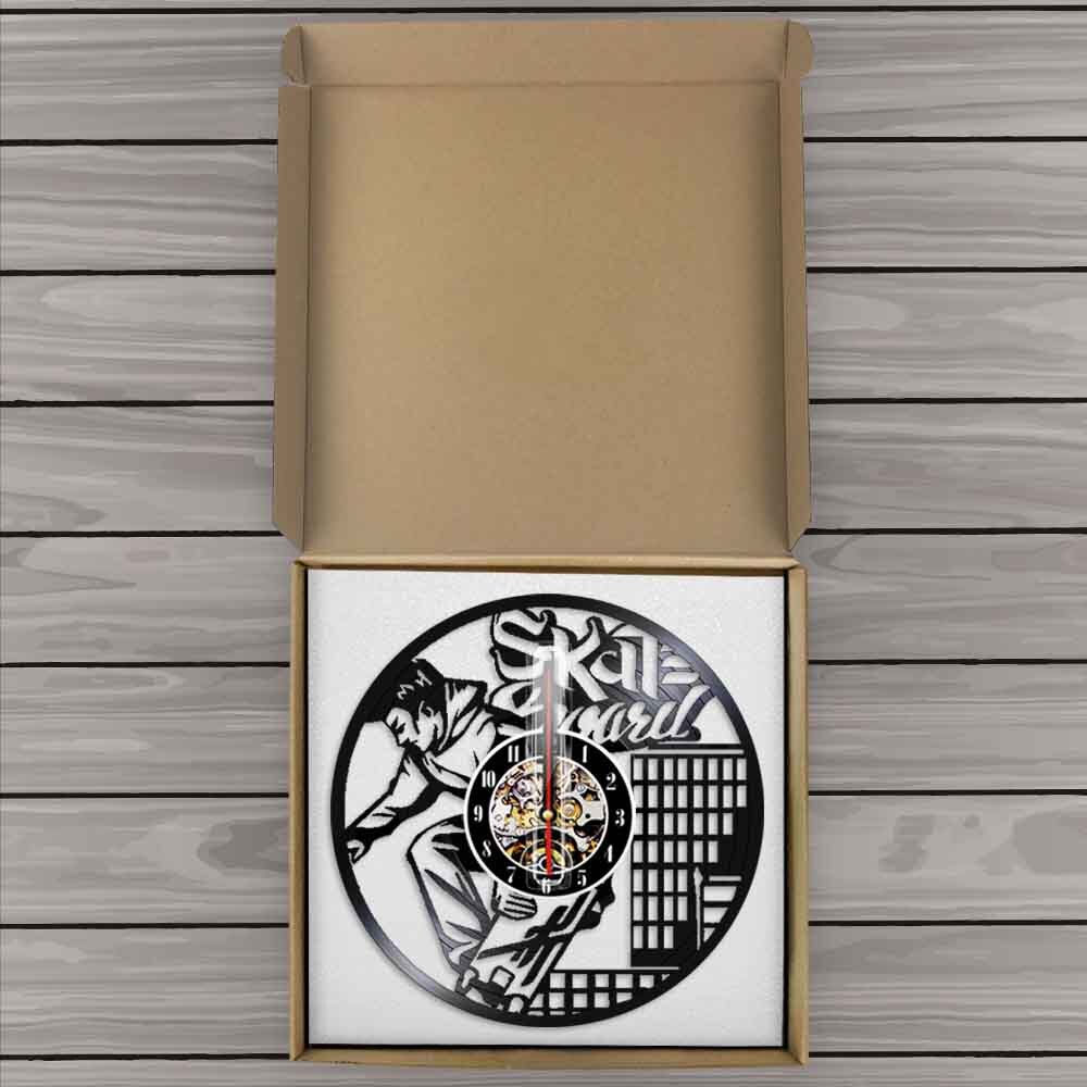 Skateboard Extreme Sport High-rise Vinyl Record Wall Clock Skate Boy LED Light Living Room Modern Design Skater Gift by Woody Signs Co. - Handmade Crafted Unique Wooden Creative