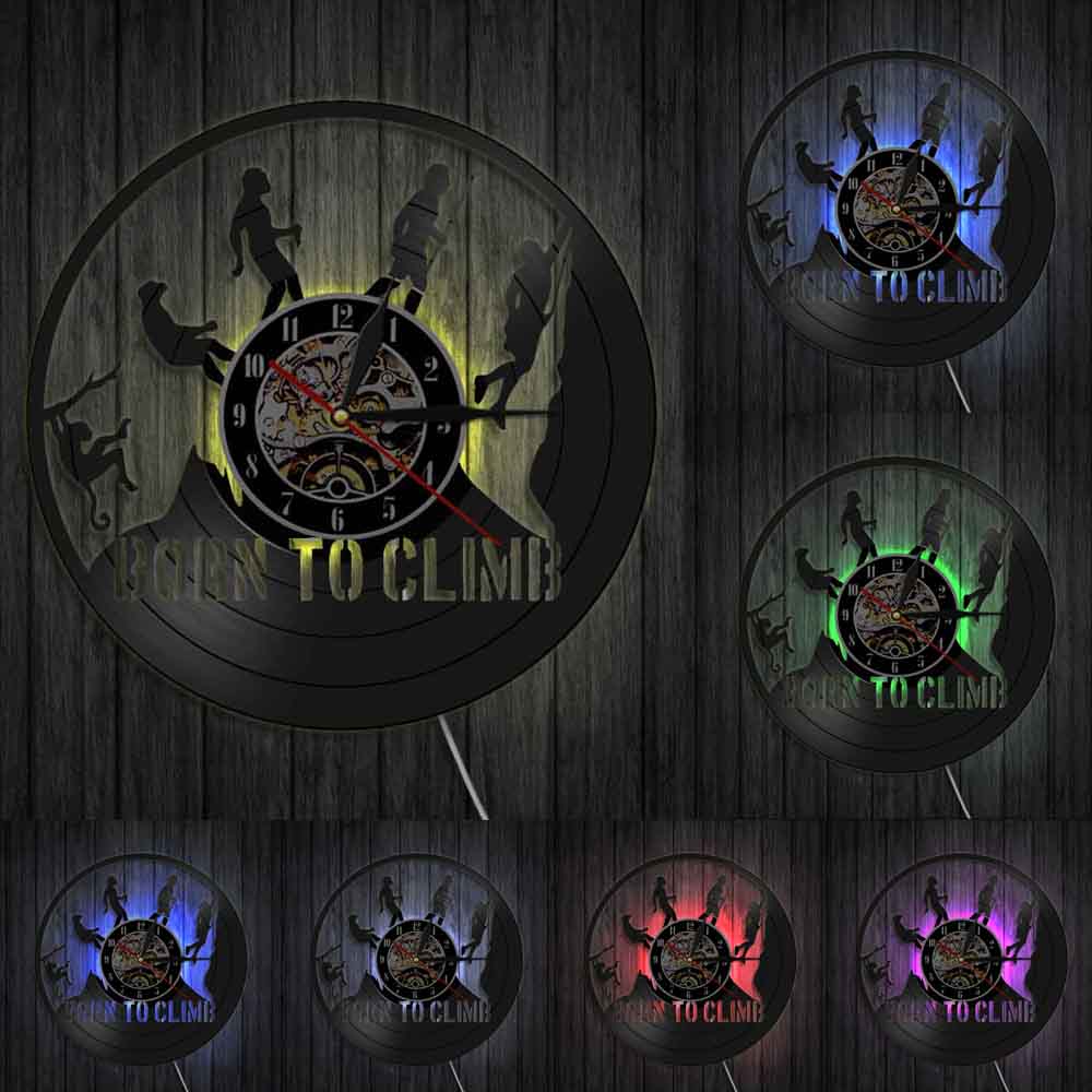Mountain Climbing Evolution Climber Wall Clock Climbing Vinyl Record Wall Clock Born To Climb Deocrative Hiking Gifts by Woody Signs Co. - Handmade Crafted Unique Wooden Creative