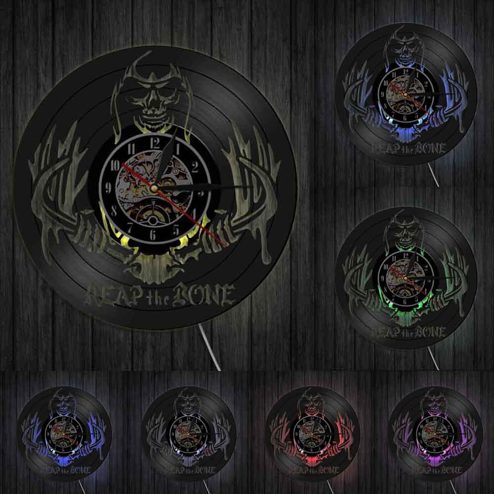 Reap The Bone Grim Reaper Horror Skeleton Spooky Wall Clock Halloween Decor Death Skull Killer Vinyl Record Wall Clock by Woody Signs Co. - Handmade Crafted Unique Wooden Creative
