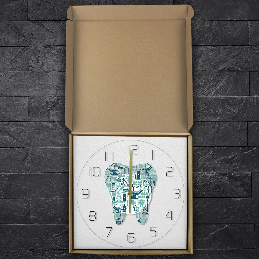 Dentistry Tooth Wall Clock Dental Care Symbols Acrylic Hanging Clock Quiet Movement Dental Department Decor Wall Sign by Woody Signs Co. - Handmade Crafted Unique Wooden Creative