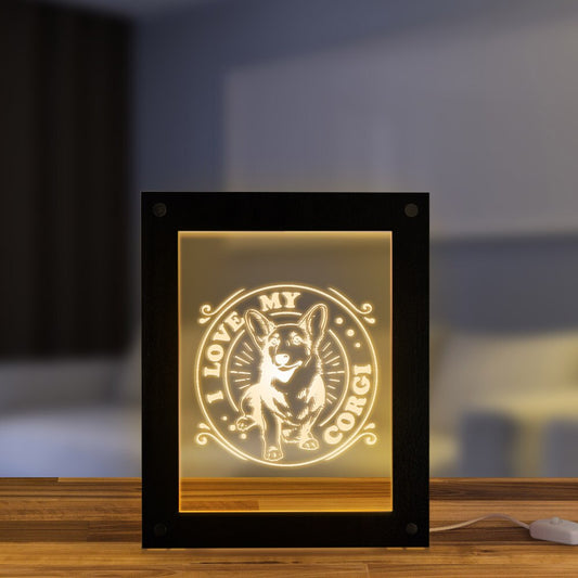 I Love My Corgi Custom LED Lighting Text Photo Frame Cardigan Welsh Corgi  Laser Engraved Picture Wood Desktop Frame by Woody Signs Co. - Handmade Crafted Unique Wooden Creative