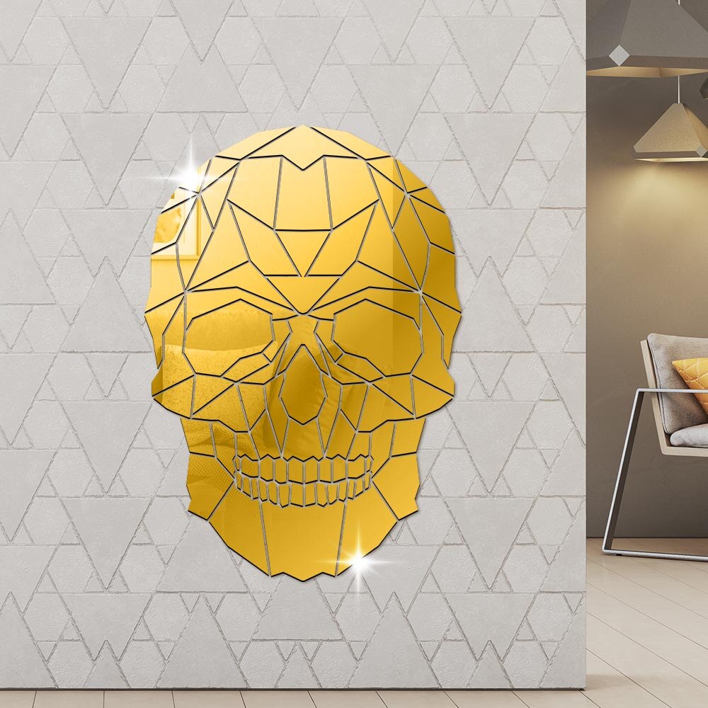 Skull Head Halloween DIY Horror Acrylic Mirror Wall Sticker Geometric Grim Skeleton Head Skull Removable Mural Decals by Woody Signs Co. - Handmade Crafted Unique Wooden Creative