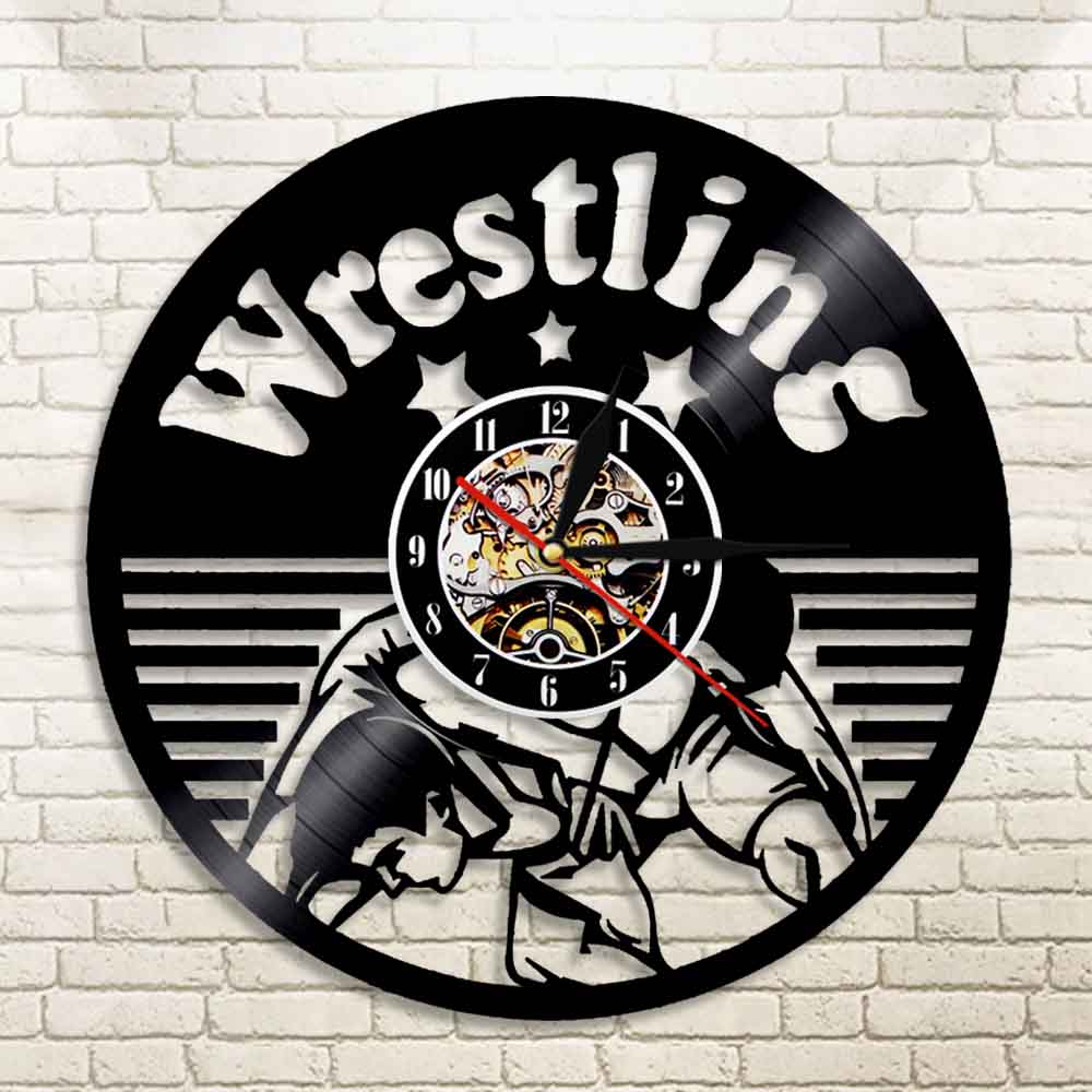 Freestyle Wrestling Combat Sport Wall Hanging Clock Fighters Boxing Club Decor Vinyl Record Wall Clock by Woody Signs Co. - Handmade Crafted Unique Wooden Creative