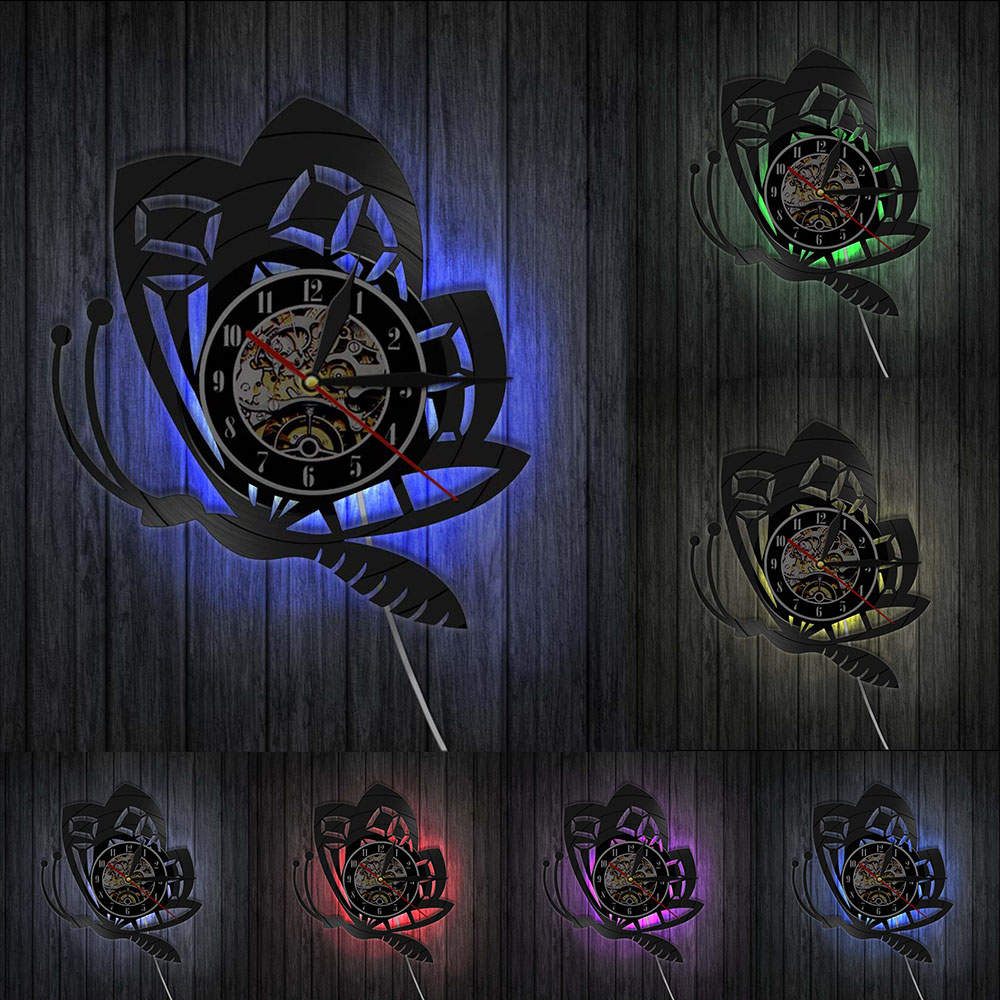 Butterfly Minimalist Modern Wall Clock Animal Nature Retro Vinyl Record  Butterfly insect Animal  Timepiece by Woody Signs Co. - Handmade Crafted Unique Wooden Creative