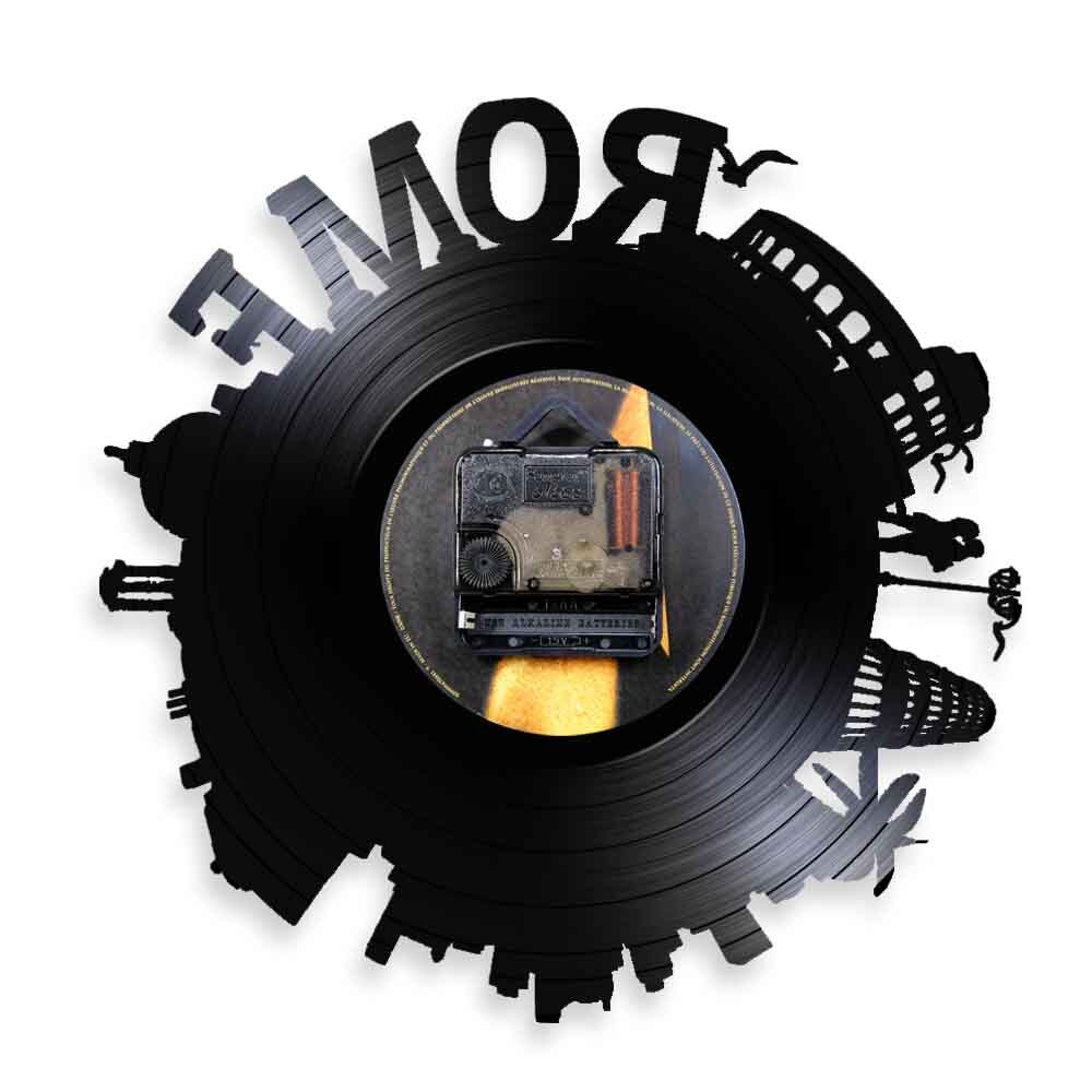 Rome City Skyline Colosseum Wall Clock Italy Capital Skyround Rome Cityscape Vinyl Record Wall Clock Memorabilia by Woody Signs Co. - Handmade Crafted Unique Wooden Creative