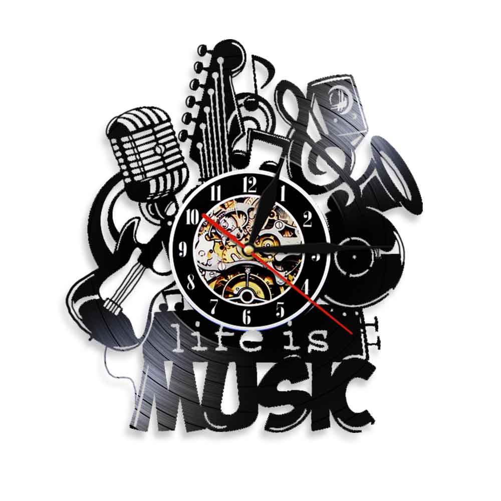Life Is Music Wall Clock Modern Clock Make Of Vinyl Record Music Instruments Clock Unique For Music Lovers by Woody Signs Co. - Handmade Crafted Unique Wooden Creative