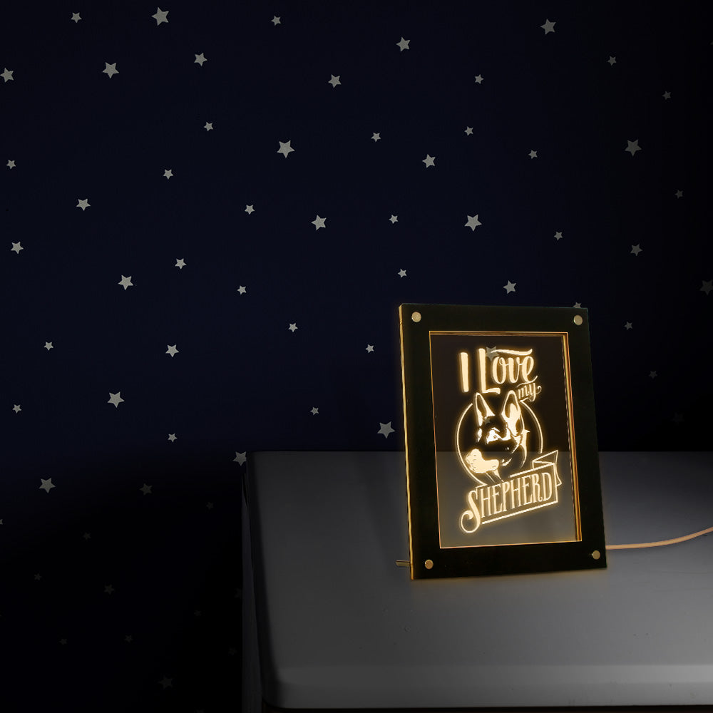 I Love My Shepherd Dog Pet Owners Bedroom Sign Lights Custom LED Wooden Photo Picture Frame Sleepy Light by Woody Signs Co. - Handmade Crafted Unique Wooden Creative