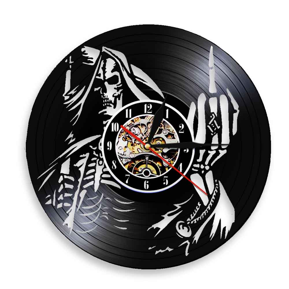 Skeleton Middle Finger Wall Clock Punk Skull Up Yours Vinyl Record Clock Spiral Bone Finger Modern Clock by Woody Signs Co. - Handmade Crafted Unique Wooden Creative