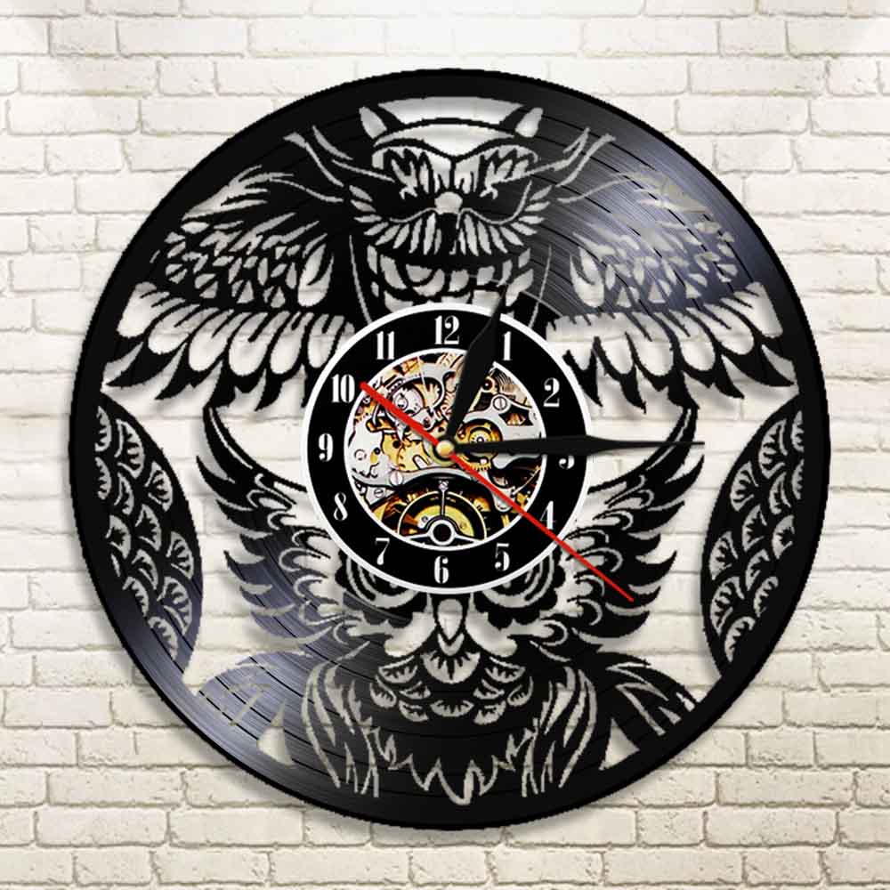 Owl Retro Wall Clock Bird Vinyl Record Clock Beatiful Bird Housewarming Gift For Animals Lover Kid Room Nursery Decor by Woody Signs Co. - Handmade Crafted Unique Wooden Creative