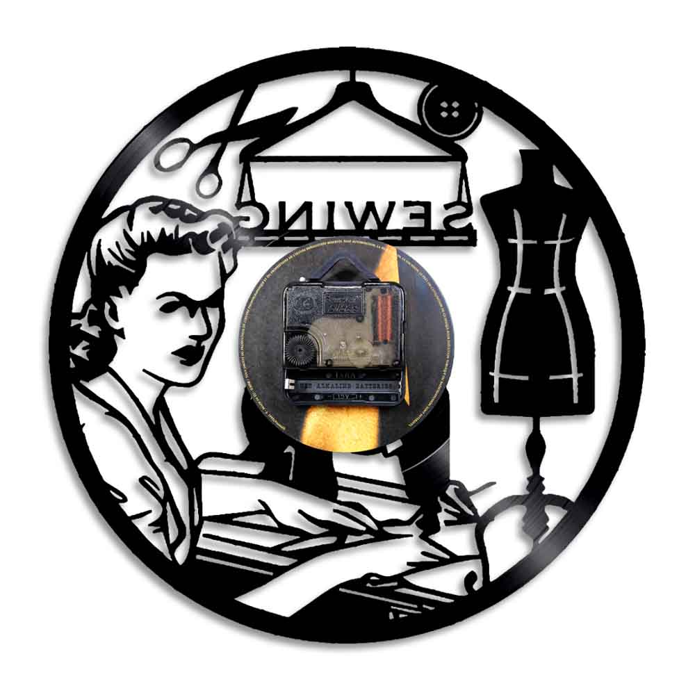 Retro Sewing Machine Wall Clock Quilting Vinyl Disc Record Clock Quilter Gift for Women Handmade Fahshion Store Decor by Woody Signs Co. - Handmade Crafted Unique Wooden Creative